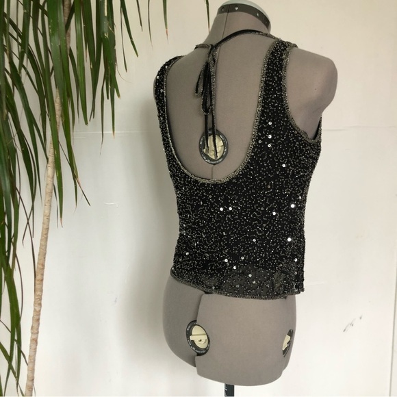 STENAY Vintage Women's Beads Studded Black Shiny Sleeveless Top Concert Size M - Picture 3 of 10
